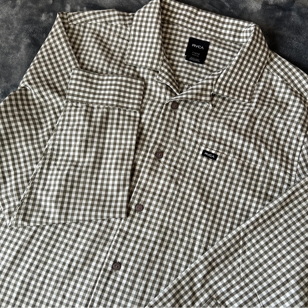 RVCA Beat Check Long Sleeve Gray/White Mens Size Large NEW Lightweight